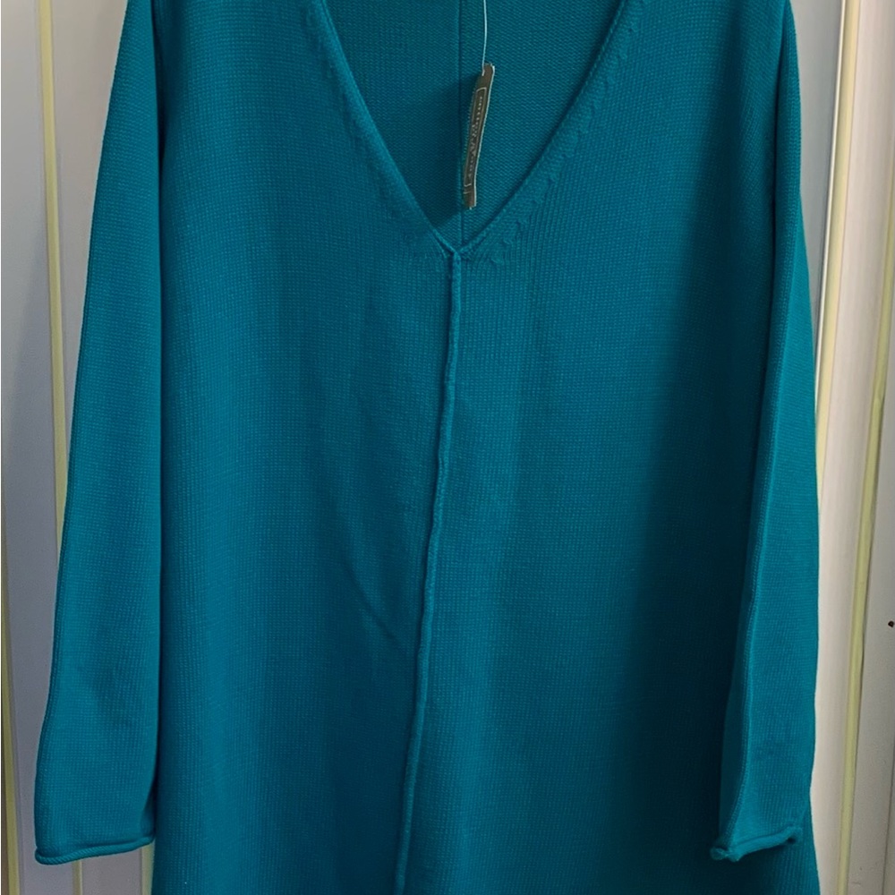 Vintage Cotton Ginny Teal V-Neck Sweater
